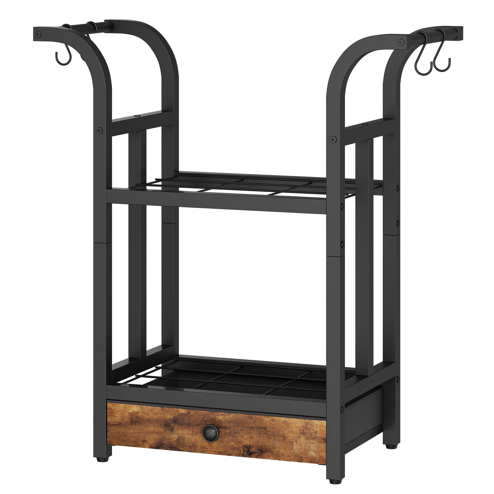 MAHANCRIS Legnaia da Esterno in Metallo, Portalegna 3 Ripiani con 4 Ganci, Scaffale Porta Legna, 68 x 30 x 73,5 cm, in Metallo per Camino, Marrone Vintage e Nero AFKBK4301