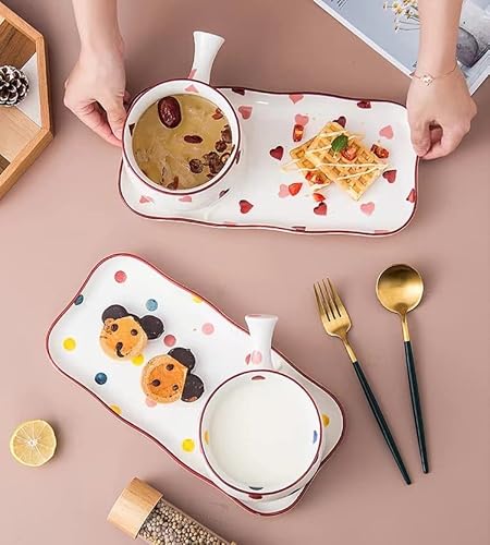 Yokiou Ceramic Breakfast Bowls Set Cute For Oatmeal Bread Stew & Chilli Soup Bowl And Sandwich Plate French Onion Soup Crock With Handle (Colored Dots) #TOP4