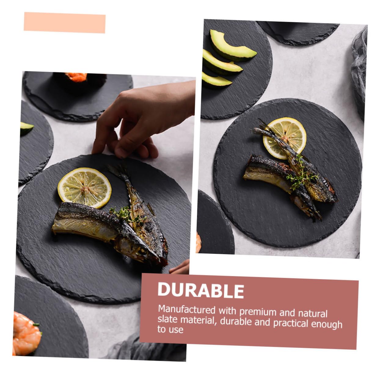 Zerodeko Piatto Rotondo in Ardesia Nera per Servire Steak e Contorni, Multiuso in Pietra Naturale per Ristorante e Cena Elegante