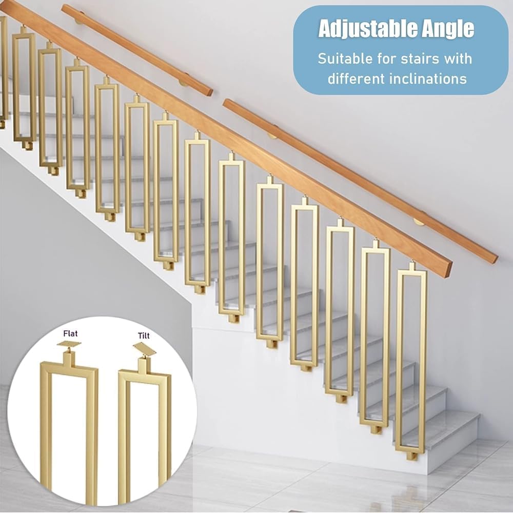 Gold Square Iron Decorative Balusters - Hollow Design Spindles for Indoor/Outdoor Stair Handrails Adjustable Bracket Included 2.29ft (70cm) - 1 Piece