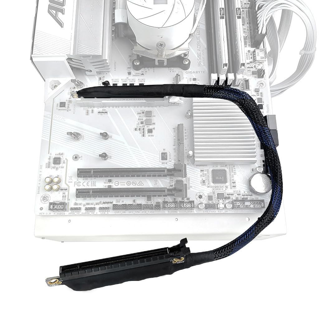 JMT 180 Grad 64 GBS PCIE 5.0 X16 Grafikkarten-Verlängerungskabel, GEN5, geflochtenes Netzkabel, Riser für AI-Server, Grafikkarte, biegbarer GPU-Adapter, 16AB5 (rechts nach rechts, 30 cm)