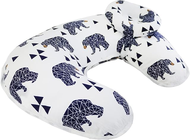 TEALP Nursing Pillow Black Bears, Breastfeeding Pillow with a Detachable Headrest Baby Head Support 100% Cotton Pillowcase Removable