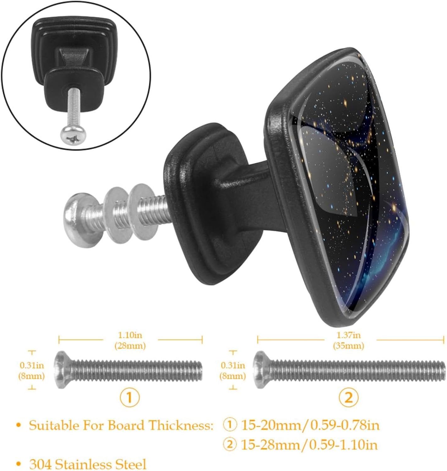 12 Pieces Glitter Night Galaxy Sky Constellation Glass Knobs for Dresser Drawers, 1.37 x 1.10 in Square Kitchen Cabinet Pulls for Home Office Nursery Kids Room