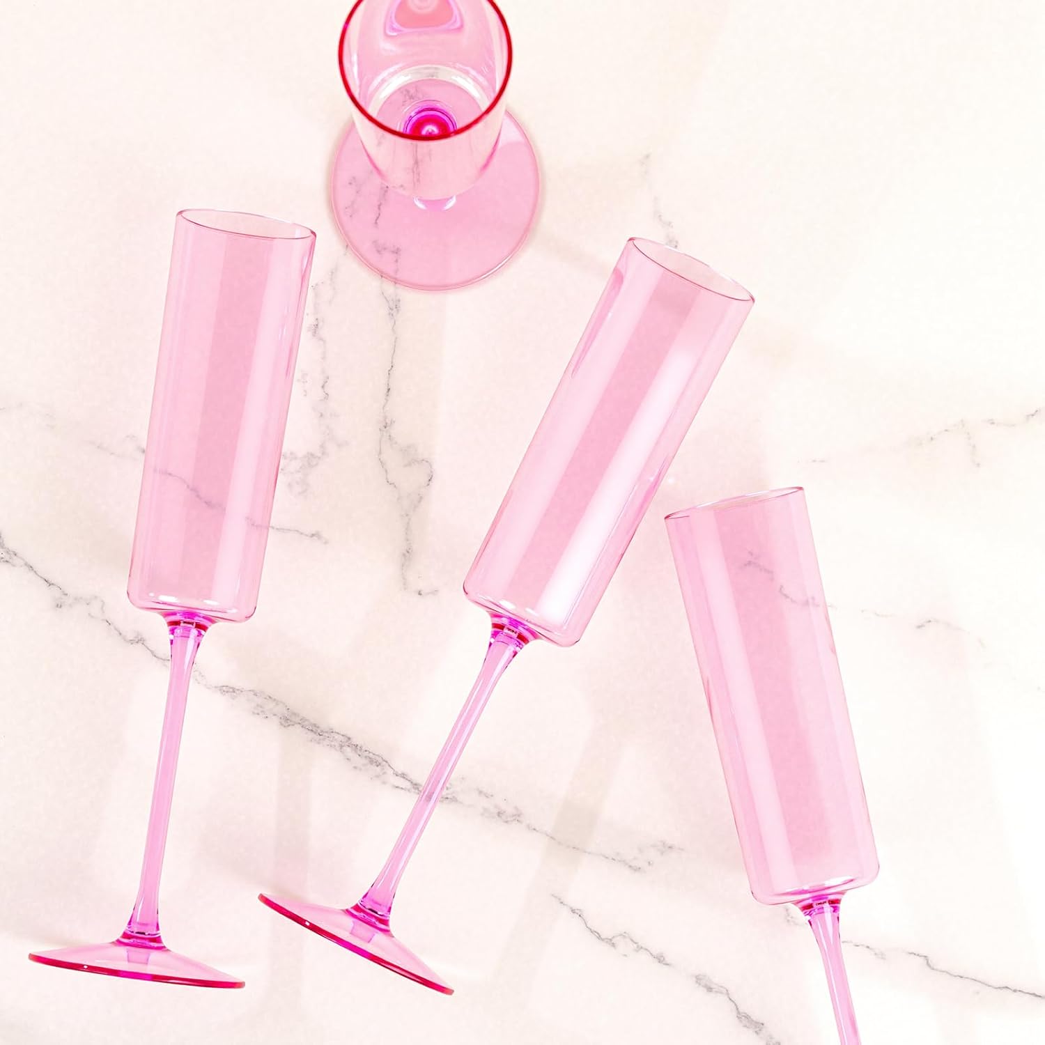 YOUBET 24 Pack Pink Plastic Champagne Flutes - 6 Oz Clear Pink Champagne Glasses - Square Plastic Toasting Glasses for Party Birthday Anniversary Wedding Valentines Day - Image 9