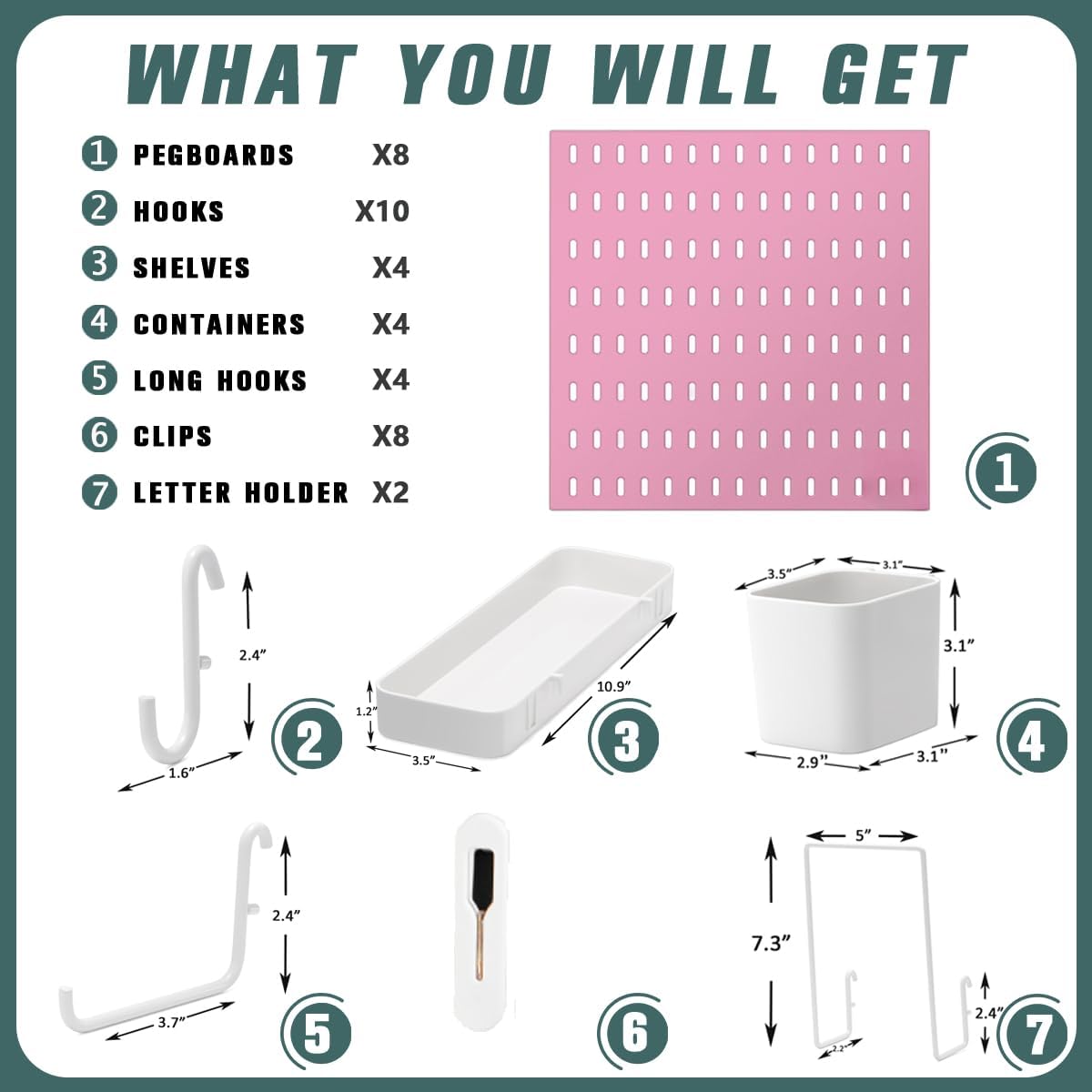 Pegboard Combination Kit, Wall Mounted Storage Set with 8 Pegboards & 32 Accessories Hanging, Blue Peg Boards Organizer for Walls Display, Crafts Organization, Kitchen Organizer, 22" x 44"