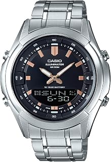 Men's AMW-840D-1ACVCF Dress Analog-Digital Display Quartz Silver Watch, Silver/Black, Quartz Watch