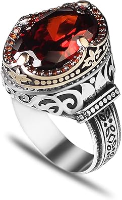925 Sterling Silver Mens Ring, Garnet GemStone Men Silver Ring, Handmade Garnet Stone Silver Ring for Men Gift for Men