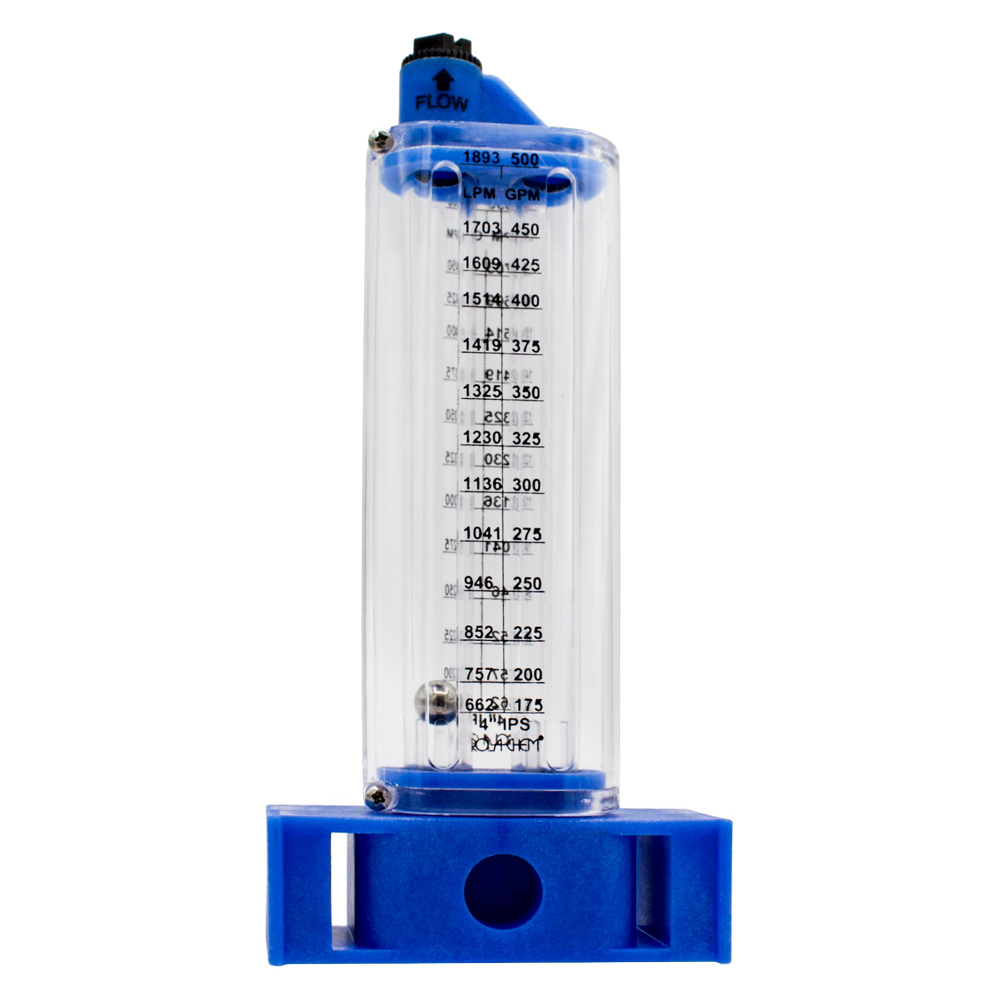 Rola-Chem 570381-V Flowmeter for 4 in. PVC Pipe, Vertical Installation, 175–500 GPM, 4
