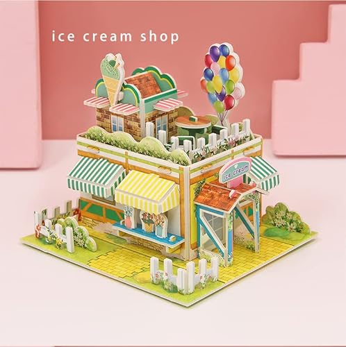 Gishia Diy 3D Jigsaw Puzzle Toys Paper And Eps Foam Board For Kids And Adults Fun And Creative Diy Toy Model Building Kit For Kids Toys For Girls And Boys. House Series(Ice Cream Shop) #TOP1