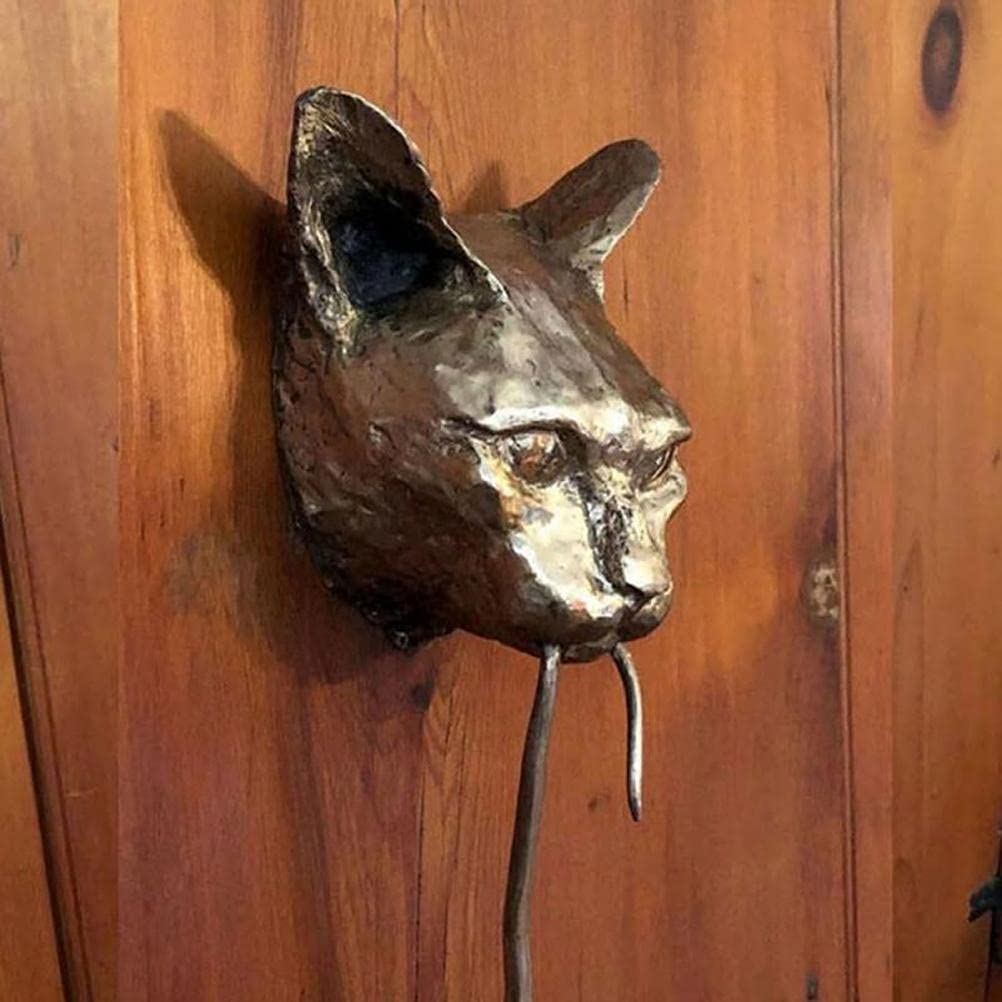 HUSHUI Heurtoir de Porte, Sculpture de heurtoir de Porte de Chat Chat Attraper Souris Sculpture Murale Pendentif en résine pour Salon de Cour