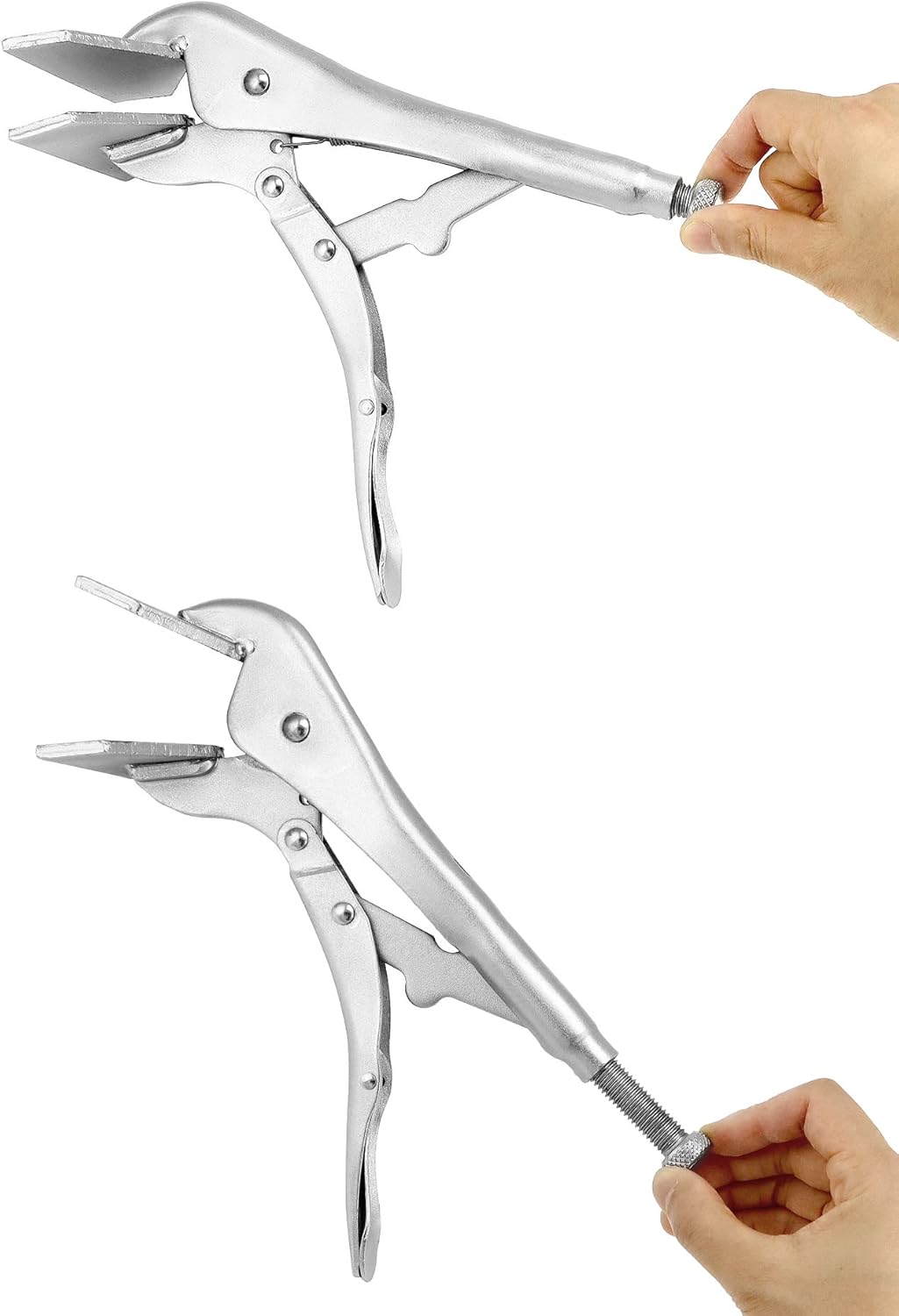 QWORK 10 Locking Sheet Metal Clamp, 2 Pack Welding Locking Plier Tools, Heavy Duty Sheet Metal Grip Tool, Adjustable Opening Nickle Plated Welding Plier