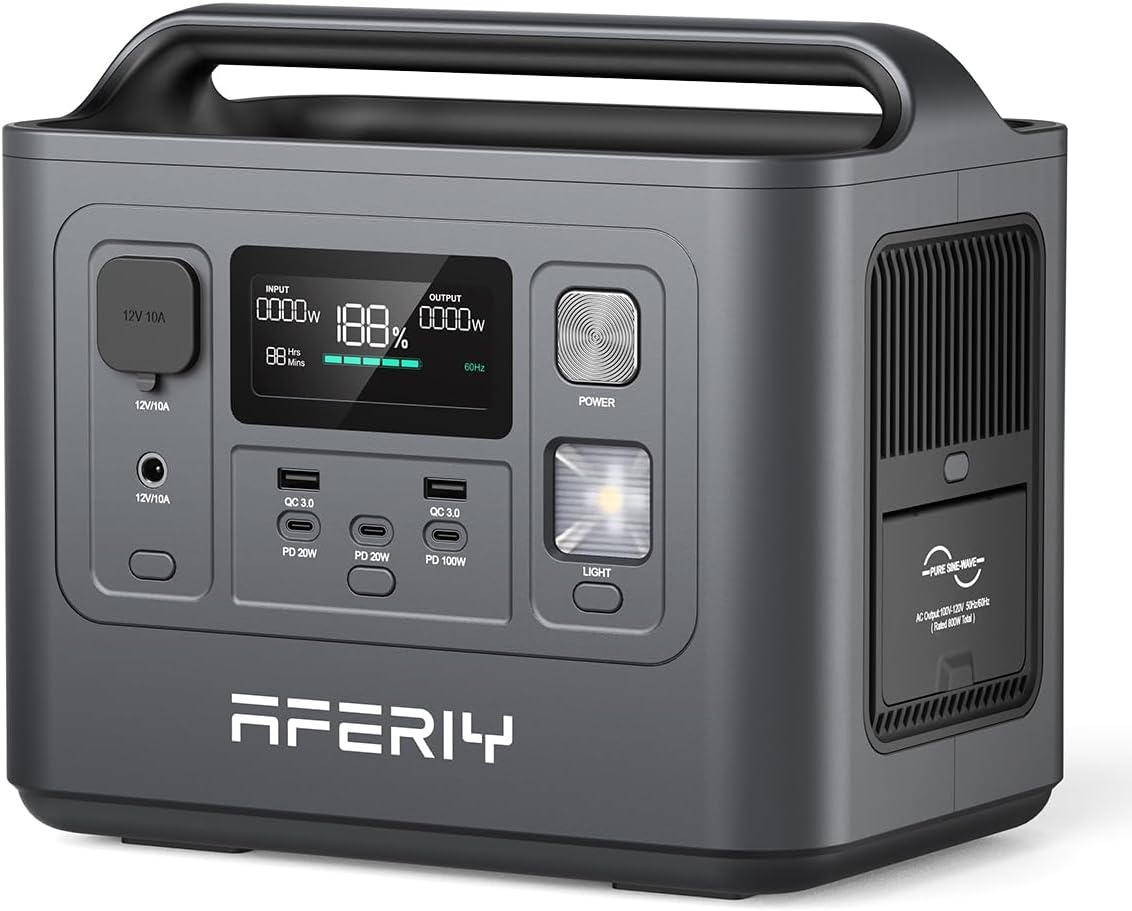 AFERIY Portable Power Station 800W, 512Wh LiFePO4 Battery, 1 Hour Fast