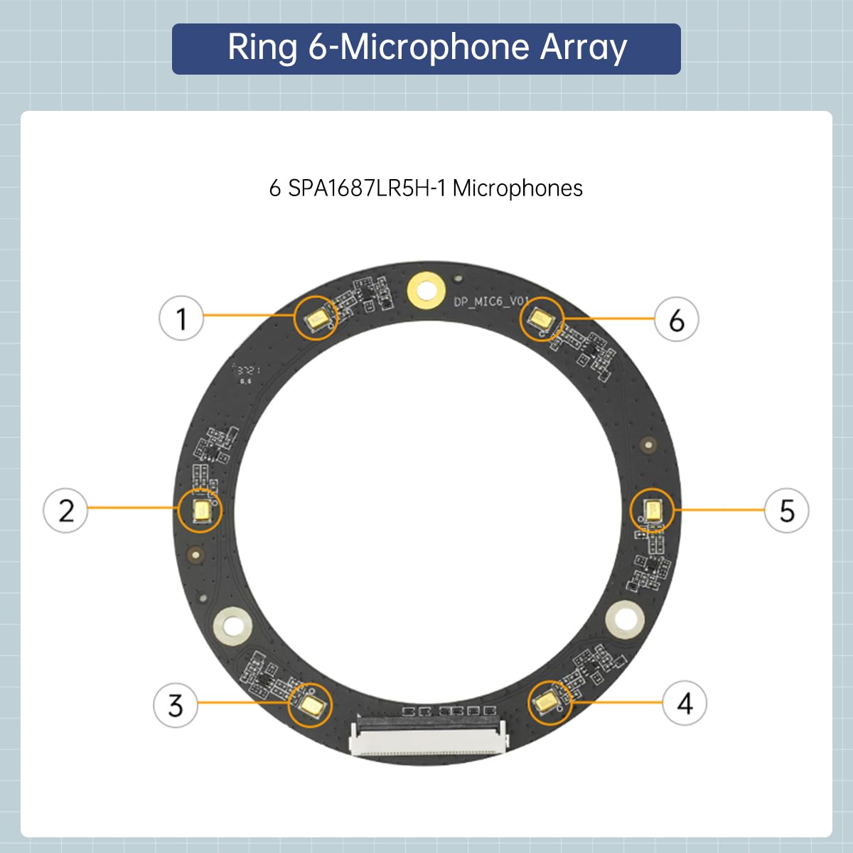Far-Field Microphone Array Module ROS Six-Microphone Voice Board 6-Microphone Sound Source Positioning Navigation