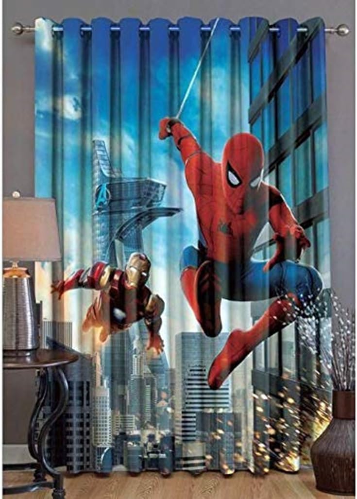 Sunny DÉCOR Soft Thick Spider Man Design Digital Printed 9 Feet Polyster Window Curtain for Kids Room Bedroom & Living Room Decor Parda Set of 1 Piece (4 X 9 Feet)