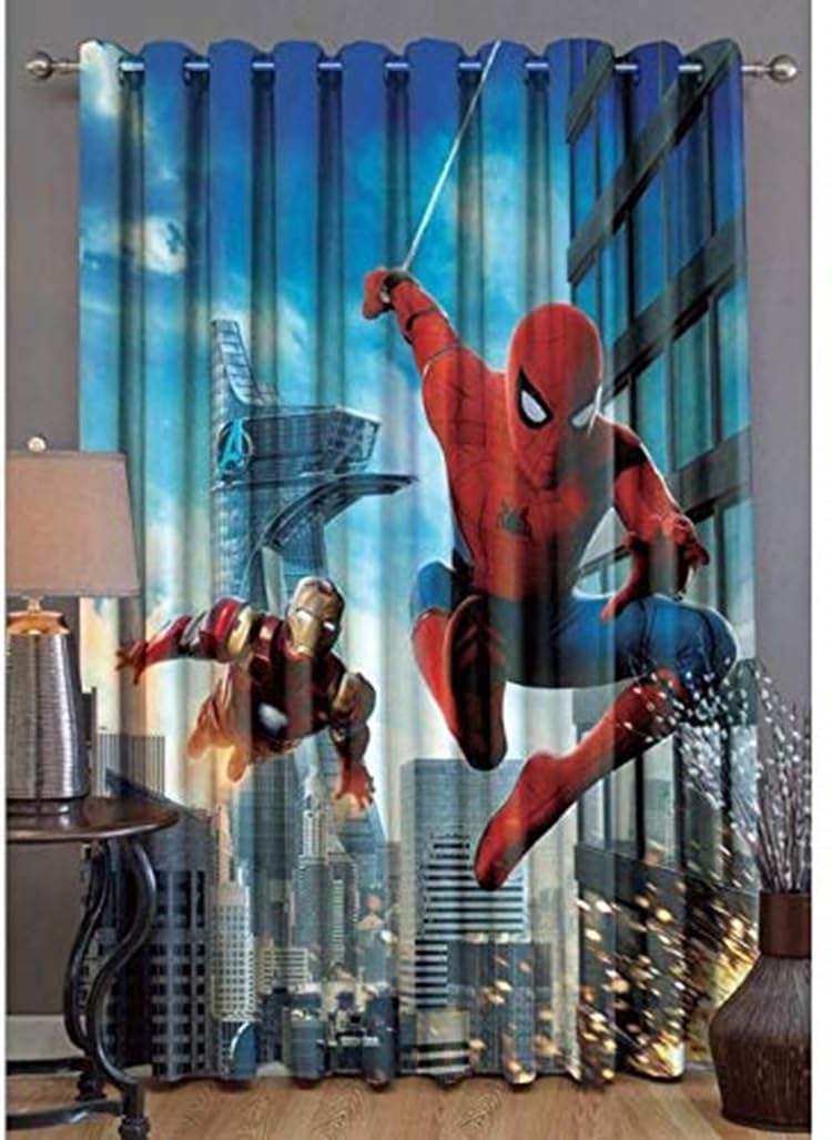 3D Digital Printed Peacock Design 5 Feet Window Curtains for Kids Room Nursery, Bedroom | Grommet Curtains for Living Room Decoration (Spider Man (Pack of 1), Door (4 x 9 Feet))