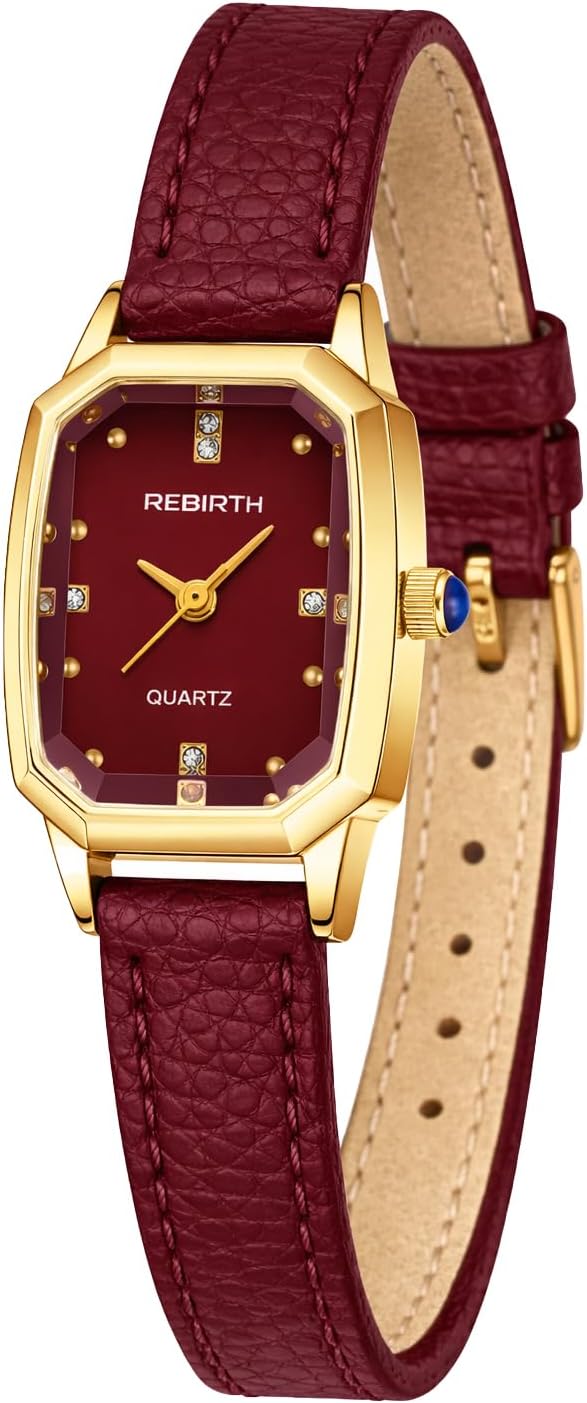 REGINALD Women’s Gold Rectangular Quartz Watch, Elegant Dress Wristwatch with Stainless Steel Bracelet or Leather Strap, Classic Vintage Style Watch for Women