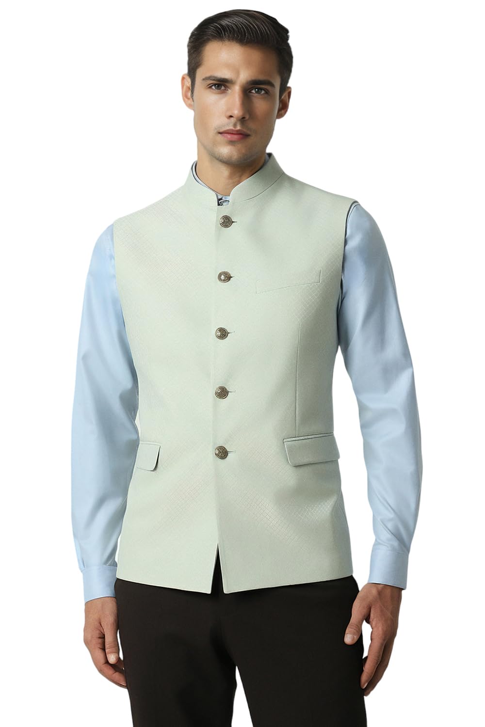 van heusen Men Green Check Wedding Nehru Jacket-picture-42