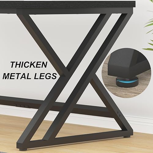 Miniatura 7 de LVB Escritorio negro para computadora de 70.8 pulgadas, escritorio industrial grande para oficina en casa, escritorio de trabajo largo y moderno de