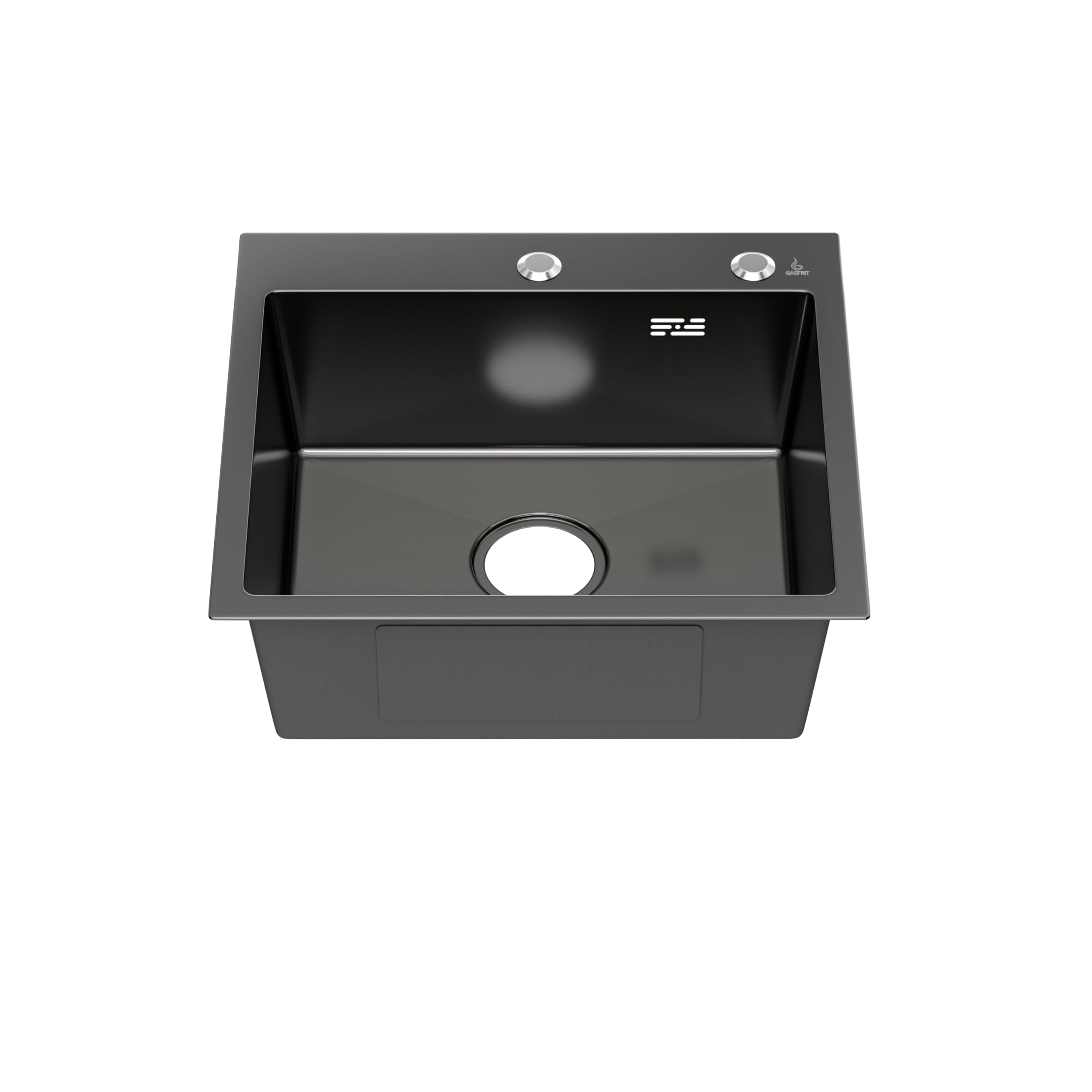 Fregadero de Cocina Negro, Acero Inoxidable 304, 1 Seno, Sobre Encimera, con Orificio Grifo 35 mm y Dispensador (50 x 45 cm)