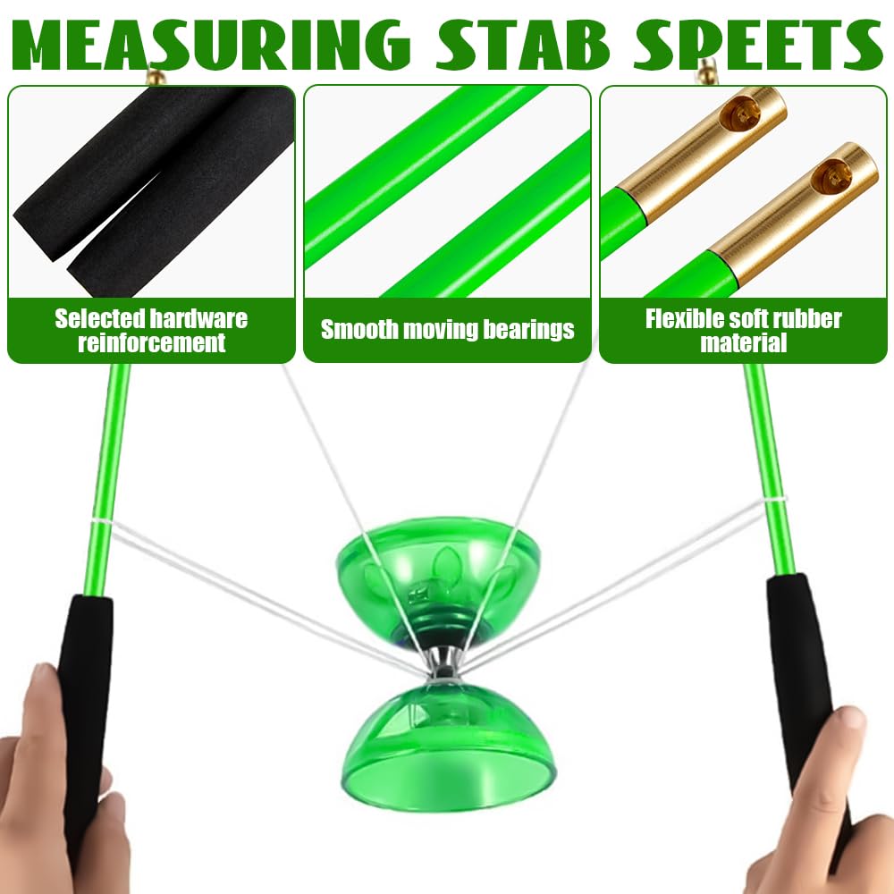 Diabolo Freiläufer Mit Kugellager Dreifache Lagerung Set, 4 Farben LED Diabolo Mit Kugellager, DIaboloLeuchtend Im Dunkeln Mit Ersatzseil 10m,Netzbeutel Und Profi-Stange,Anfänger DIabolo Yoyo
