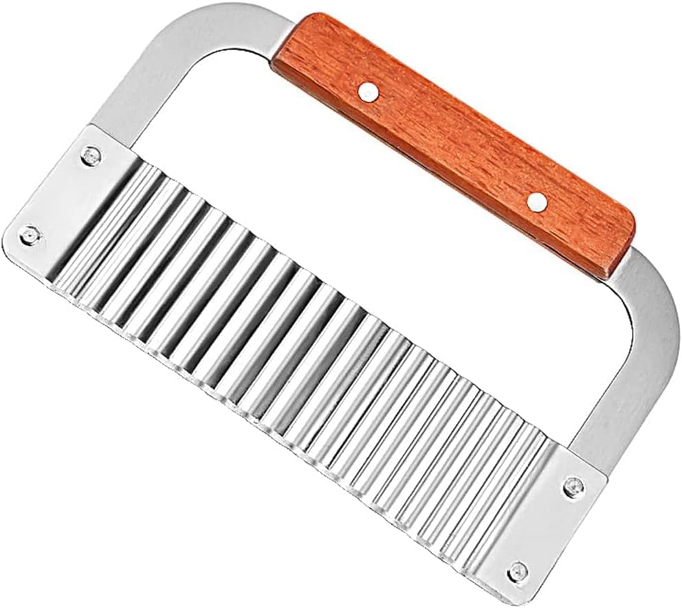 Vegetable Chopper Garnish Cutter Crinkle Cutter with Wood Handle Crinkle Cutter Slicer Wavy Potato Chip Vegetable Crinkle Wavy Cutter Blade Tool Fry Hand Chipper Tool