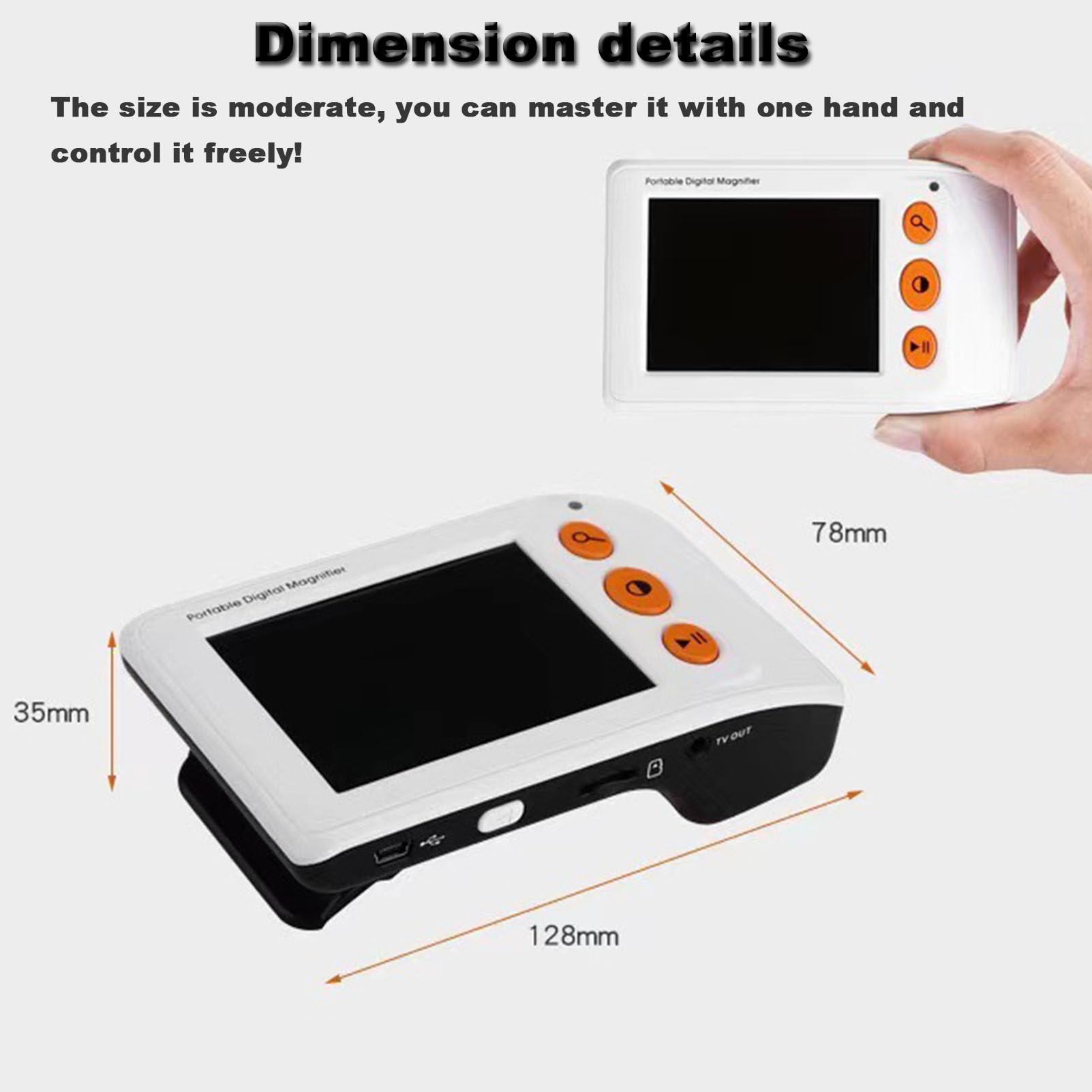 Lupa digital portátil, ayuda de lectura electrónica, pantalla táctil de 8 pulgadas 640x480 con luz de relleno para la discapacidad visual, baja visión, ceguera en color, ambliopía, zoom 2x-25x ,Black