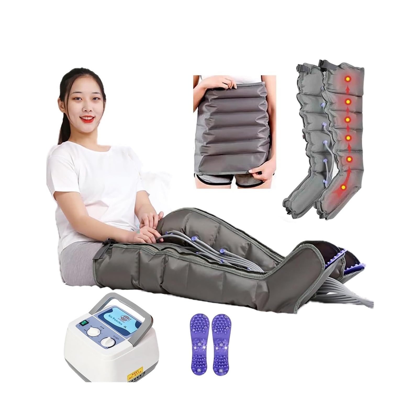 Massaggiatore a Compressione d’Aria per Drenaggio Linfatico - Gambe, Braccia e Fianchi con 6 Camere, Pressione Regolabile e Silenzioso - Pressoterapia per Sportivi e Anziani