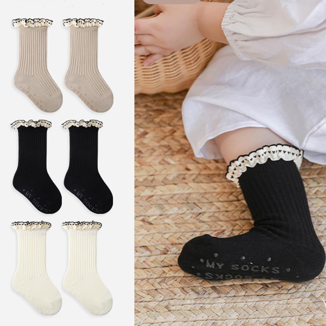 Ashmyova Baby Girls Vintage Ankel Lace Socks Toddler Ruffles Casual Dress Socks 6 Pack - Image 2