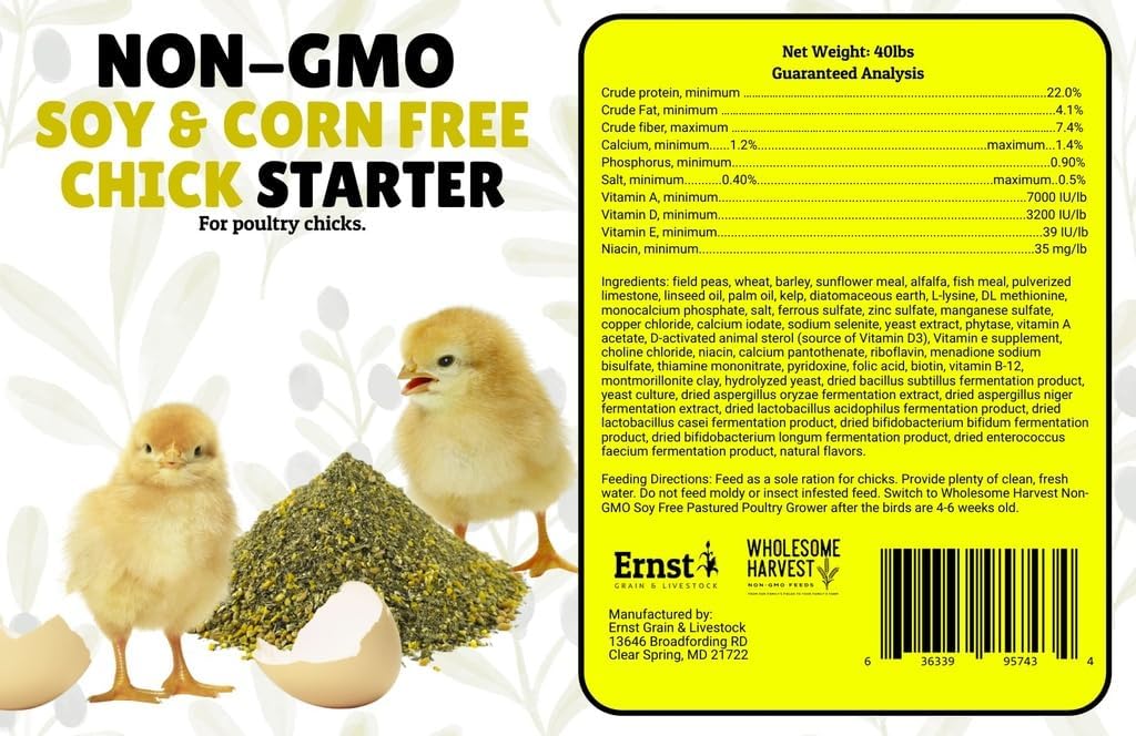 Corn & Soy-Free Chick Starter Feed - All Grain & Non-GMO Chick Food Starter with Omega 3 - Chicken Feed for Growing Healthy Chicks with High-Protein 22% and Probiotics - 40 Lb