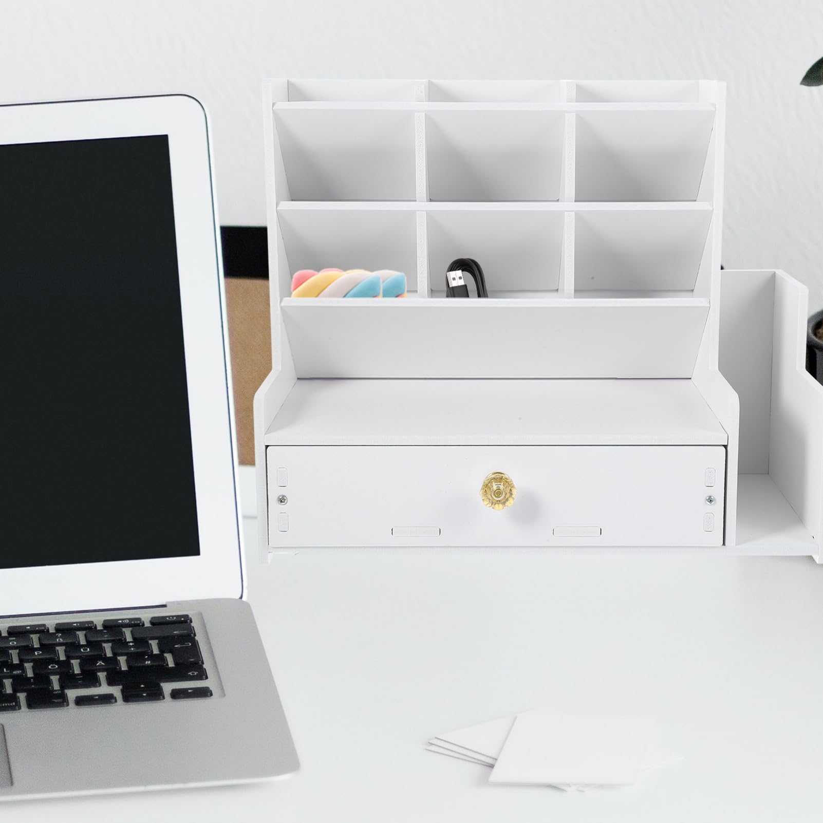 Uonlytech Organizador de Escritorio Multifunción Pp Blanco para Oficina