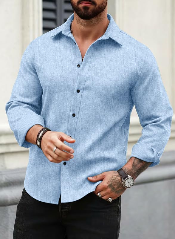 Image of Men Popcorn Shirt Trendy Stylish Casual Look Formal Office Office Party Daily Use Comfortable Fashion Shirt Outfit