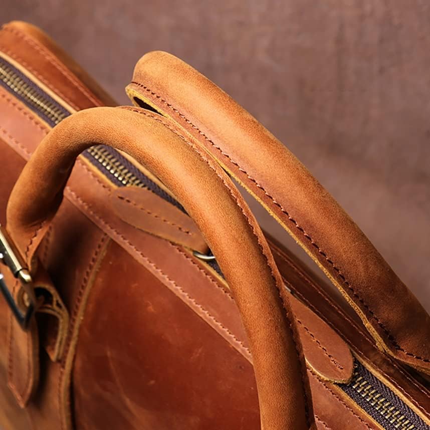 Vintage Bags Briefcase Men Shoulder Man Handbag Genuine Leather Brown Casual 15.6 Inch Laptop Bag