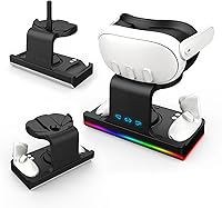 Vista 7 de Charging Dock for Meta Quest 3, Magnetic Charging Stand for Oculus Quest 3 VR Headset & Controllers, with 2 Rechargeable 1800mAh Batteries, USB-C