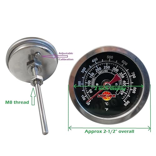 Miniatura 9 de Termómetro para parrilla de barbacoa de cara negra, 50F-900F, rango de alta temperatura, resistente calidad premium, termo para ahumador de 2