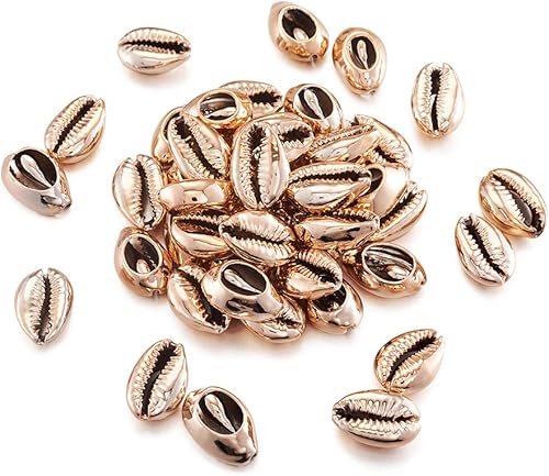 Vista 96 de Cheriswelry 50 cuentas de concha galvanizadas, conchas de cauri en espiral, conchas de mar, verano, playa, cuentas espaciadoras sueltas