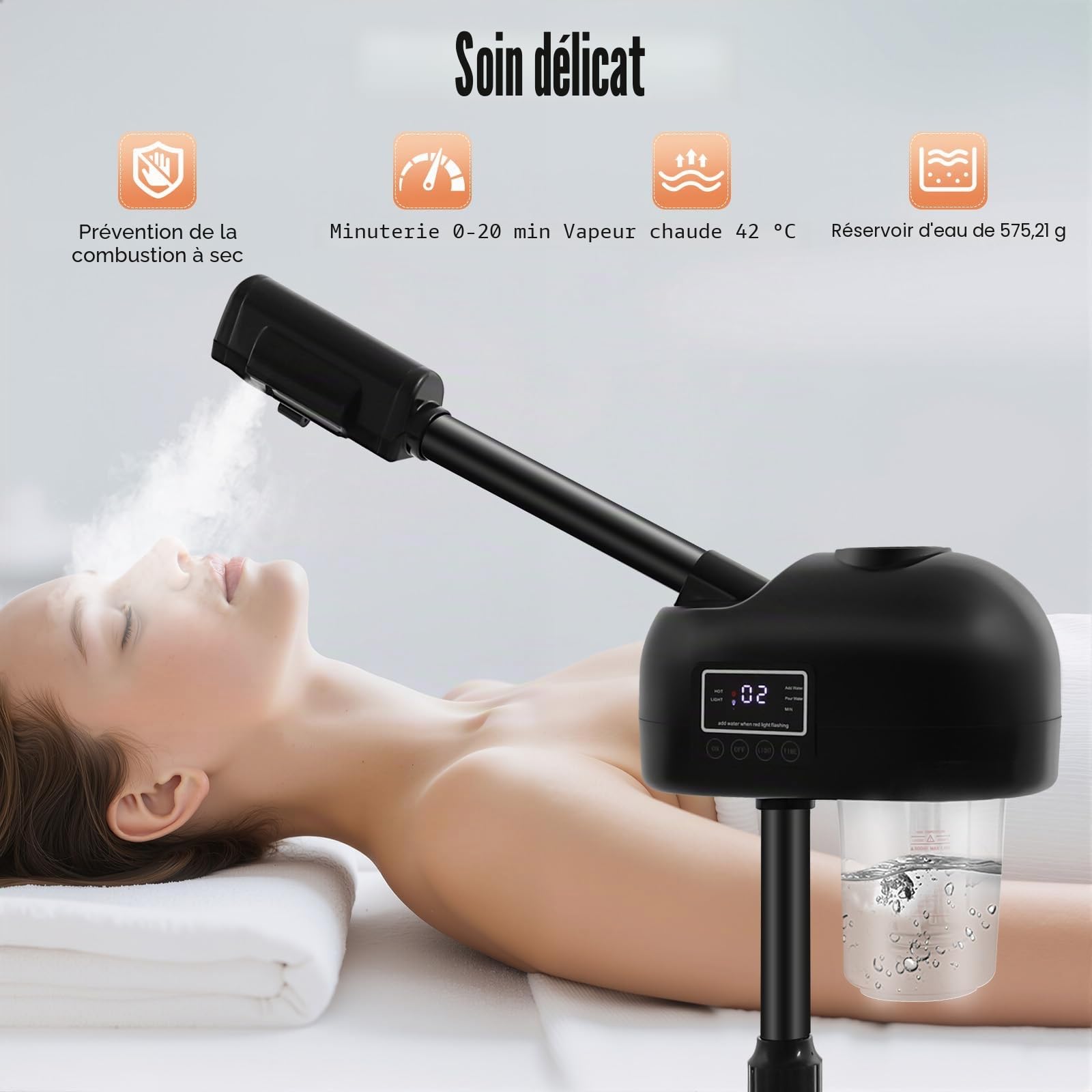 Appareil à Vapeur Visage, Vaporisateur Cosmétique avec Ozone et Minuterie, Ecran LCD et Chauffe-Eau Rapide, Soin Hydratant et Purifiant Peau, Pour Salon de Beauté et Utilisation Maison