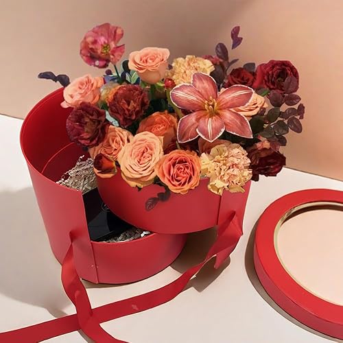 Miniatura 7 de BBJ WRAPS Caja de flores con tapa para arreglos, cajón giratorio de doble capa, cajas de regalo de ramo de flores redondas de lujo, 1 juego, 7.5