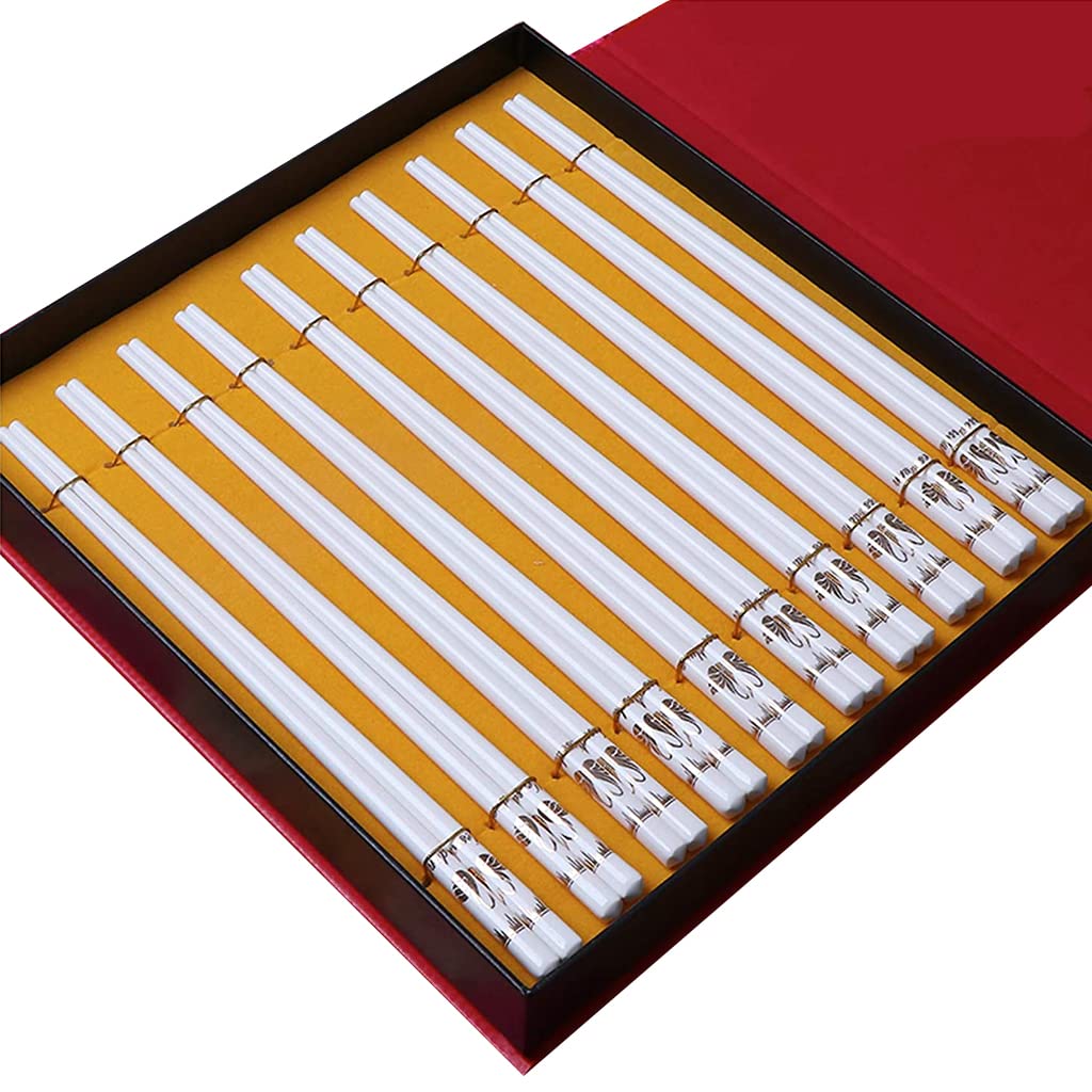 Coffret Cadeau de 10 Paires de Baguettes en Porcelaine avec étui, Baguettes japonaises réutilisables pour sushis，Q