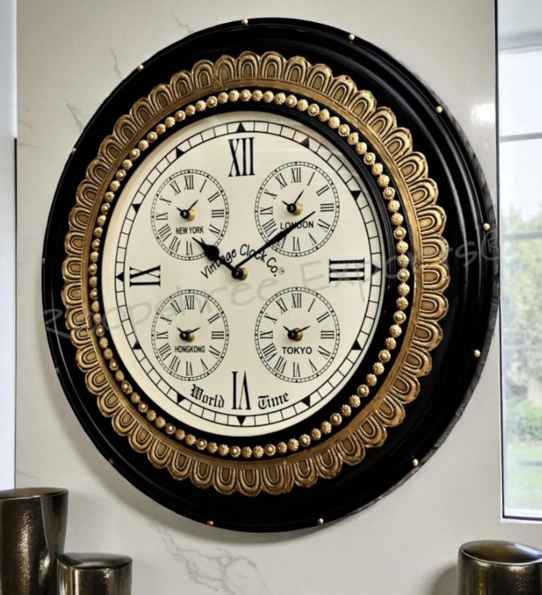 Pine Wood MDF Abstract Wall Analog Clock, Black