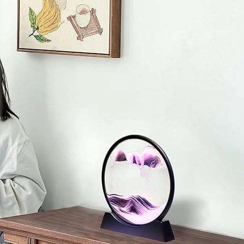 Miniatura 5 de MUNSCVUS Cuadro de arte de arena móvil en movimiento, cristal templado redondo 3D de aguas profundas con pantalla de marco de arena que fluye para