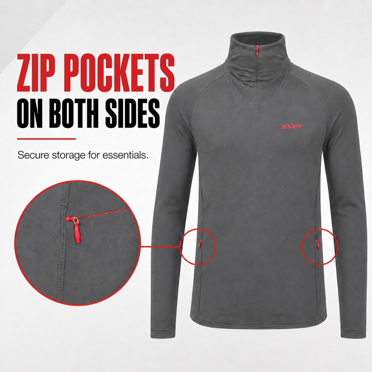 Rocky Men's Quarter Zip Pullover Thermal Shirt, Athletic 1/4 Zip Golf Sweater, Long Sleeve Workout Sweatshirt for Men