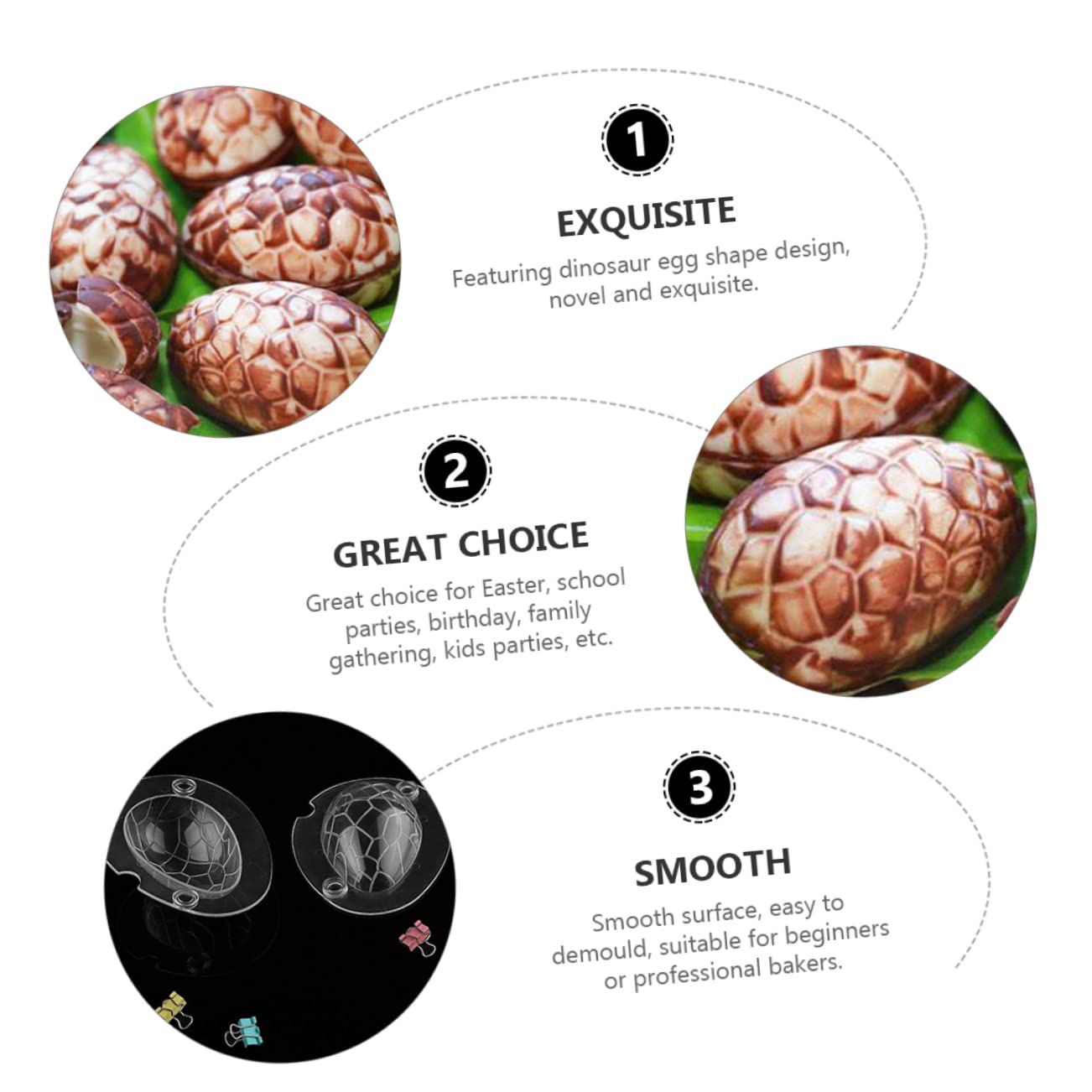 Homoyoyo Polycarbonate Dinosaur Egg - 4pcs Baking Stencils for Chocolate - Soap and Candy for Creative Treats and Festive Desserts