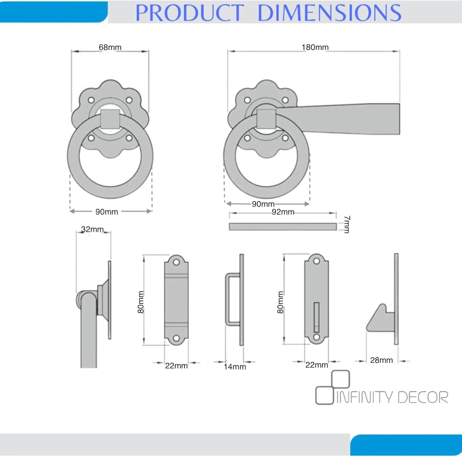 Tee Hinge (2) 14" 350mm Twisted Ring Latch Fitting Kit Wooden Garden Gate Black, Supplied with All The Fixings