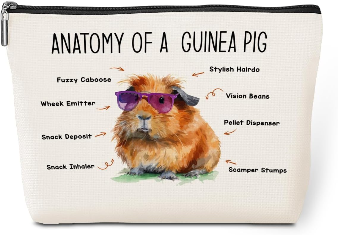 Cute Guinea Pig Anatomy Makeup Bag Hamster Guinea Pig Stuff Guinea Pig Lovers Gift Funny Christmas Birthday Gifts for Women Pet Owner Girl Daughter Friend BFF Bestie Coworker Sister Toiletry Bag