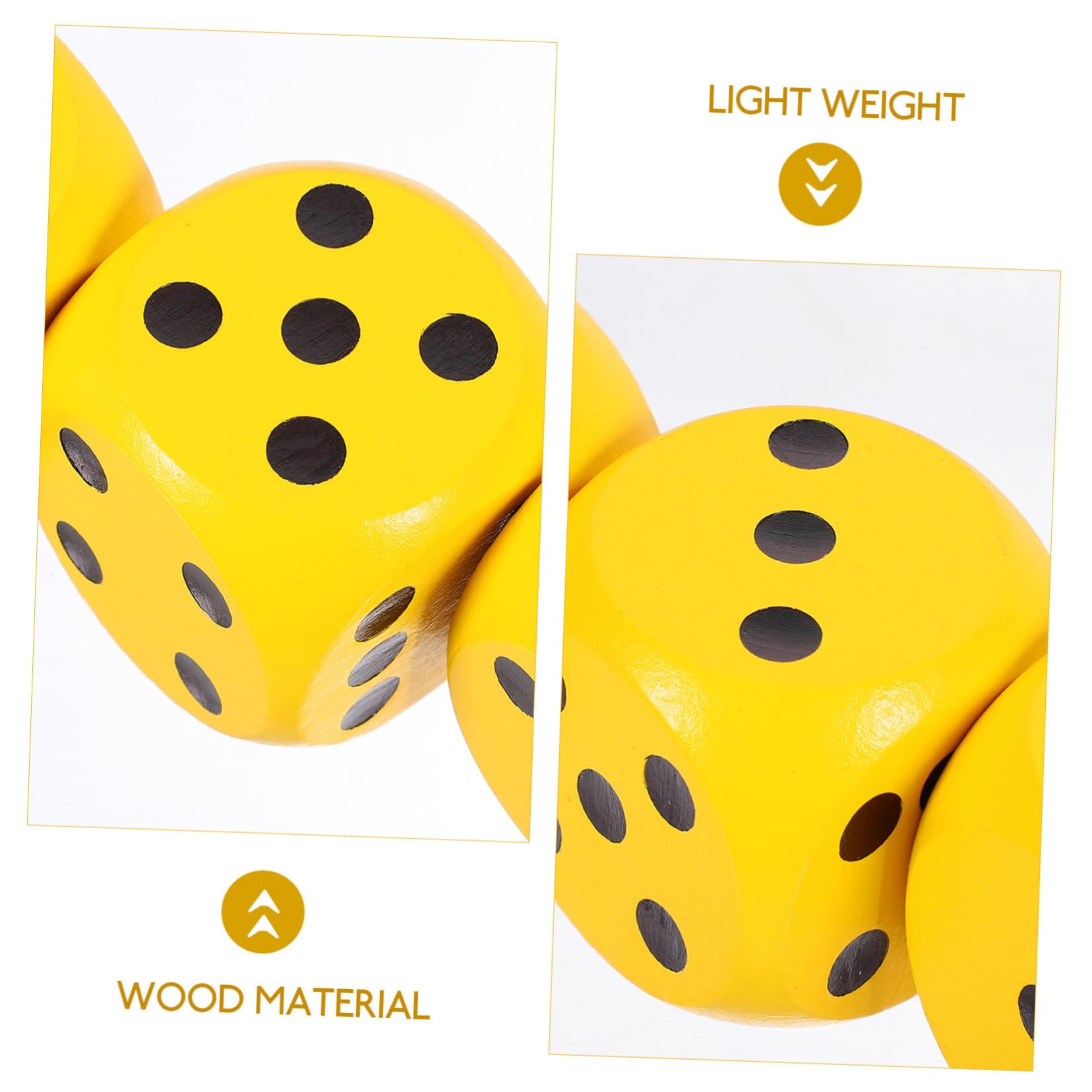 FRCOLOR 3 Dés en Bois Naturel 3pcs, Légers et Portables, 4 Cm Points Arrondis Jaunes pour Jeux de Table et Fêtes Amusantes
