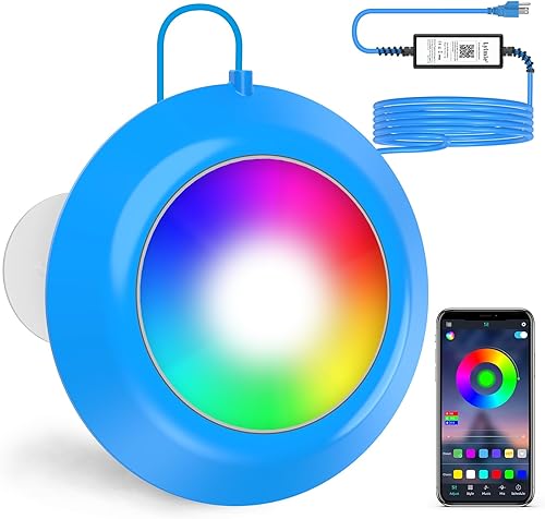 LyLmLe (Actualización 2023) Luz LED para piscina, 10 W, luz magnética submarina que cambia de color inteligente con control de aplicación, 400 lm