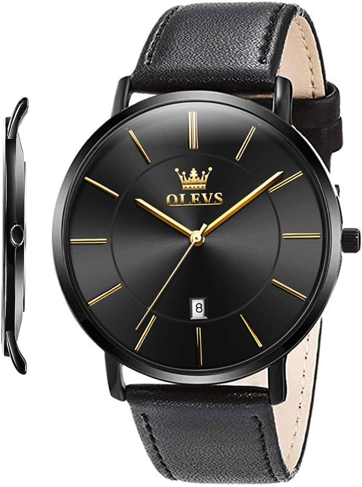 Mens Watches Minimalist Ultra Thin Fashion Casual Analog Quartz Date Watch Waterproof Slim Simple Big Face Dress Wrist Watch Leather Band for Men