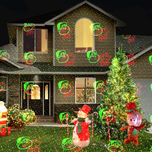 Image of Poeland Christmas Projector Lights Garden Laser Lights with 4 Theme Multi Patterns, Holiday Projector Light IP65 Waterproof Outdoor Indoor Decorative Lighting for Xmas Birthday Party