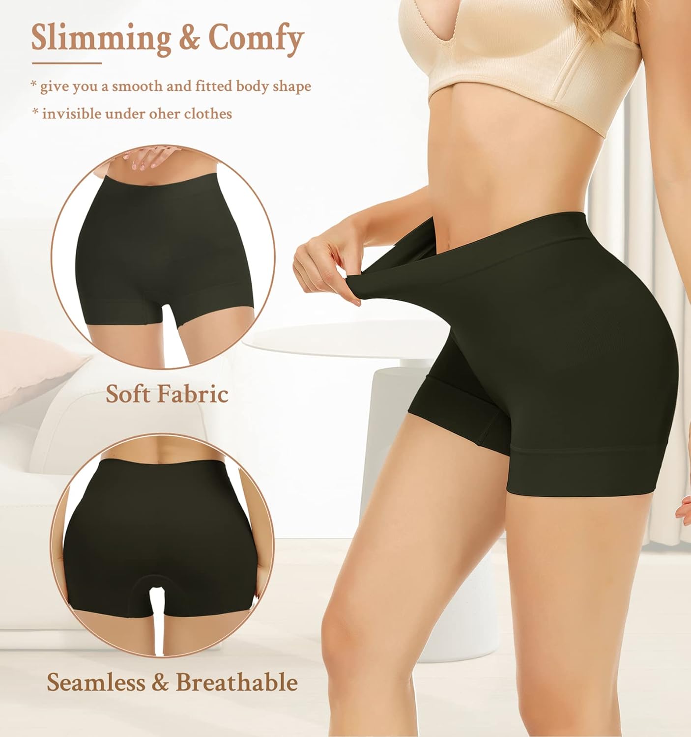 WOWENY Seamless Shaping Boyshorts Panties for Women Tummy Control Shapewear Slip Shorts Under Dresses Thigh Slimmers