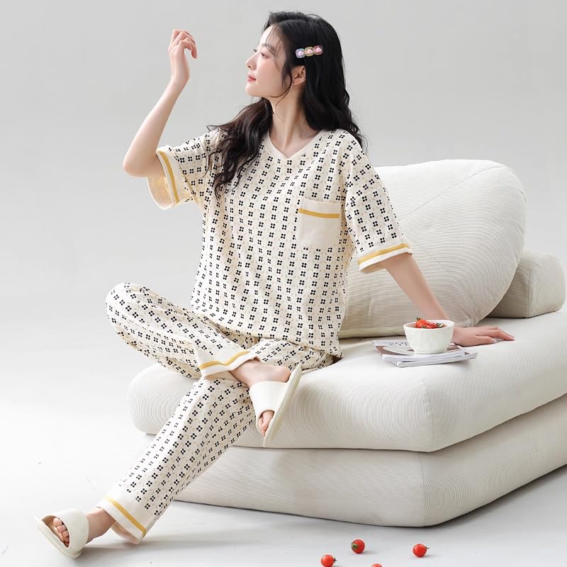 Image of Celary Women's Korean Night Suit Set | Round Neck Full Sleeve Top & Printed Ankle Length Pyjama | Skin-Friendly Fabric Soft Breathable Stretchable Loungewear | M to 2XL